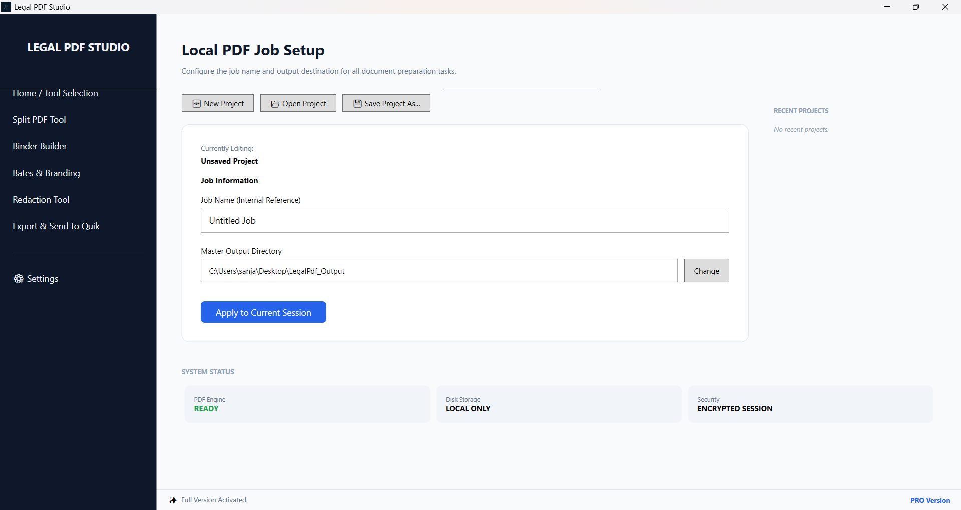Legal PDF Studio Application Interface